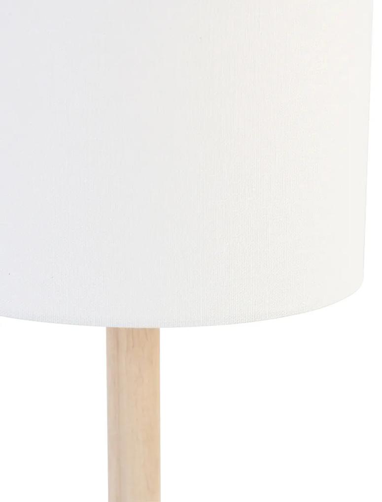 Landelijke tafellamp hout met witte kap - Mels Landelijk E27 rond Binnenverlichting Lamp