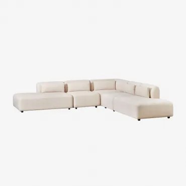 5-delige Modulaire Hoekbank Met Dubbele Chaise Longue Fogler Linnen Fluweel Linnenbeige - Sklum