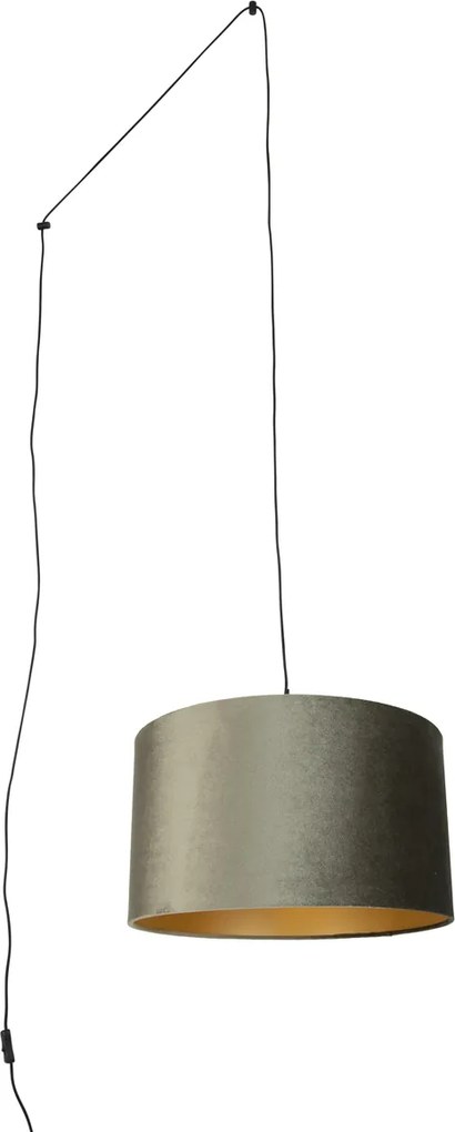 Hanglamp zwart met stekker en groene kap met gouden binnenkant 35cm - Cavalux