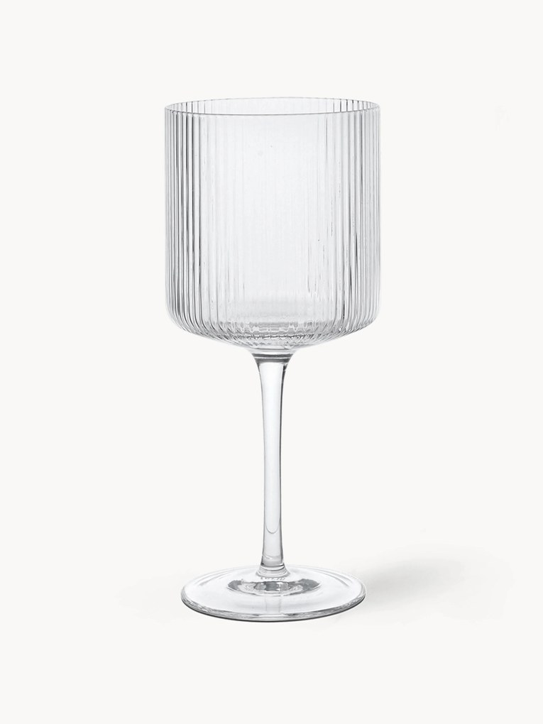 Mondgeblazen rode wijnglazen Ripple met groefreliëf, 2-delig