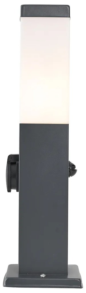 Buitenlamp antraciet met opaal glas 45cm IP44 met stopcontact en bewegingssensor - Malios Modern E27 IP44 Buitenverlichting