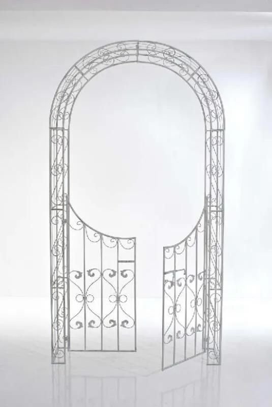 Rozenboog SINA met poort / deur doorganghoogte 235 cm doorgangbreedte ca. 110 cm stabiel met ijzer bekleed dubbele poort - antiek-wit