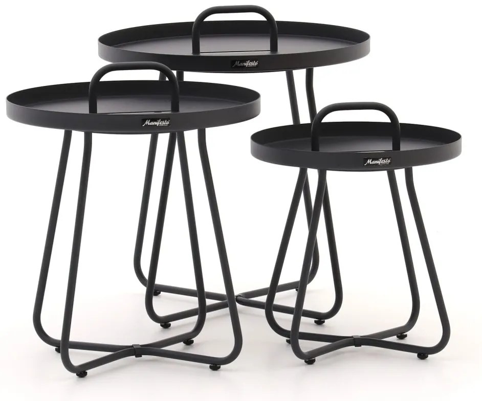 Bijzettafel tuin Manifesto  | Rond  | Tuintafel Aluminium | Ø55x50cm | 3-delig | Kees Smit Tuinmeubelen