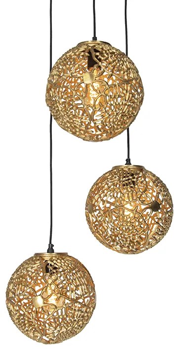 Art deco hanglamp goud rond 3-lichts - Maro