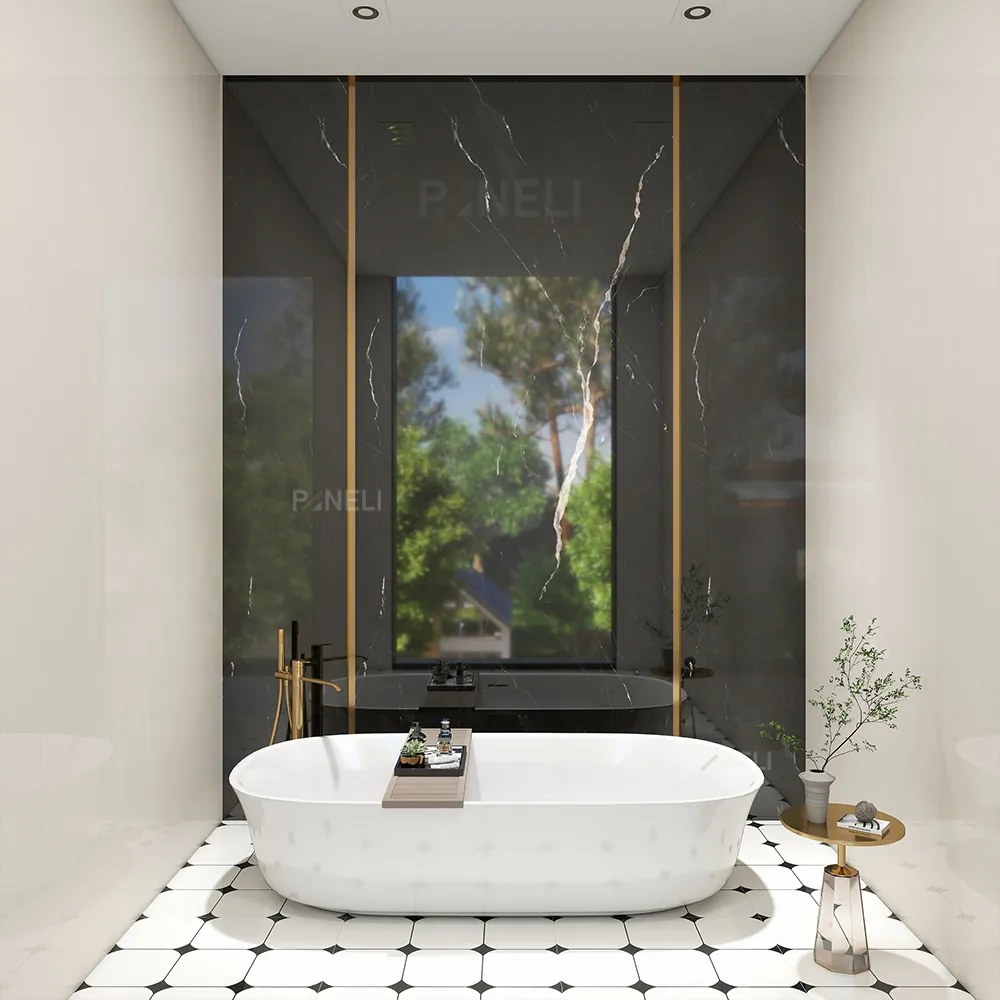 PVC Marmer Wandpaneel Nero Marquina Glans 260x122x0,3cm