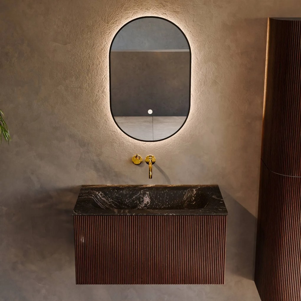 Mondiaz Kurve-dlux 80cm badmeubel ruby met 1 lade en wastafel big small midden zonder kraangat lava