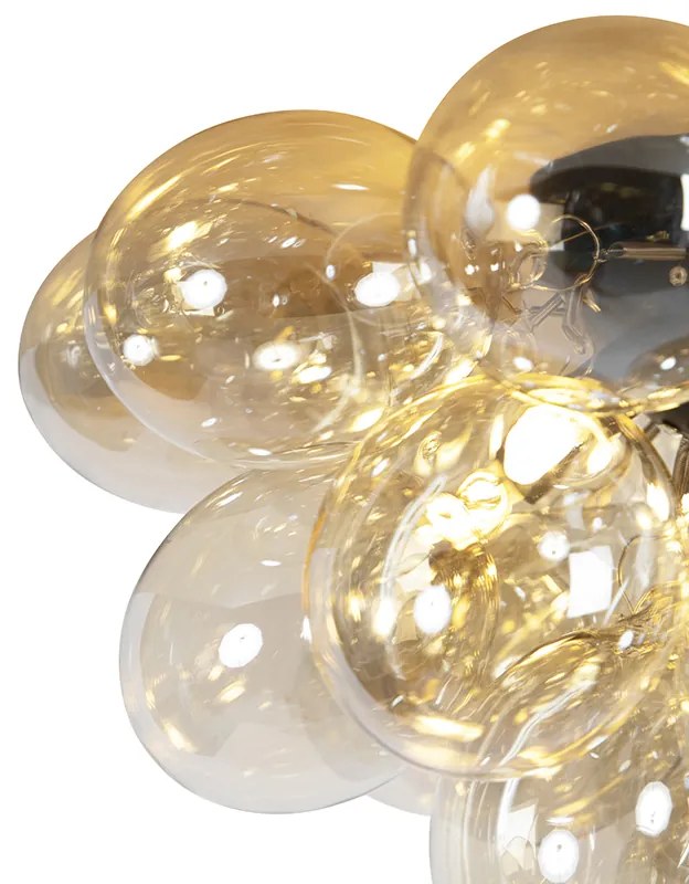 Smart plafondlamp zwart met amber glas 6-lichts incl. 6 Wifi G9 - Uvas Art Deco G9 bol / globe / rond Binnenverlichting Lamp