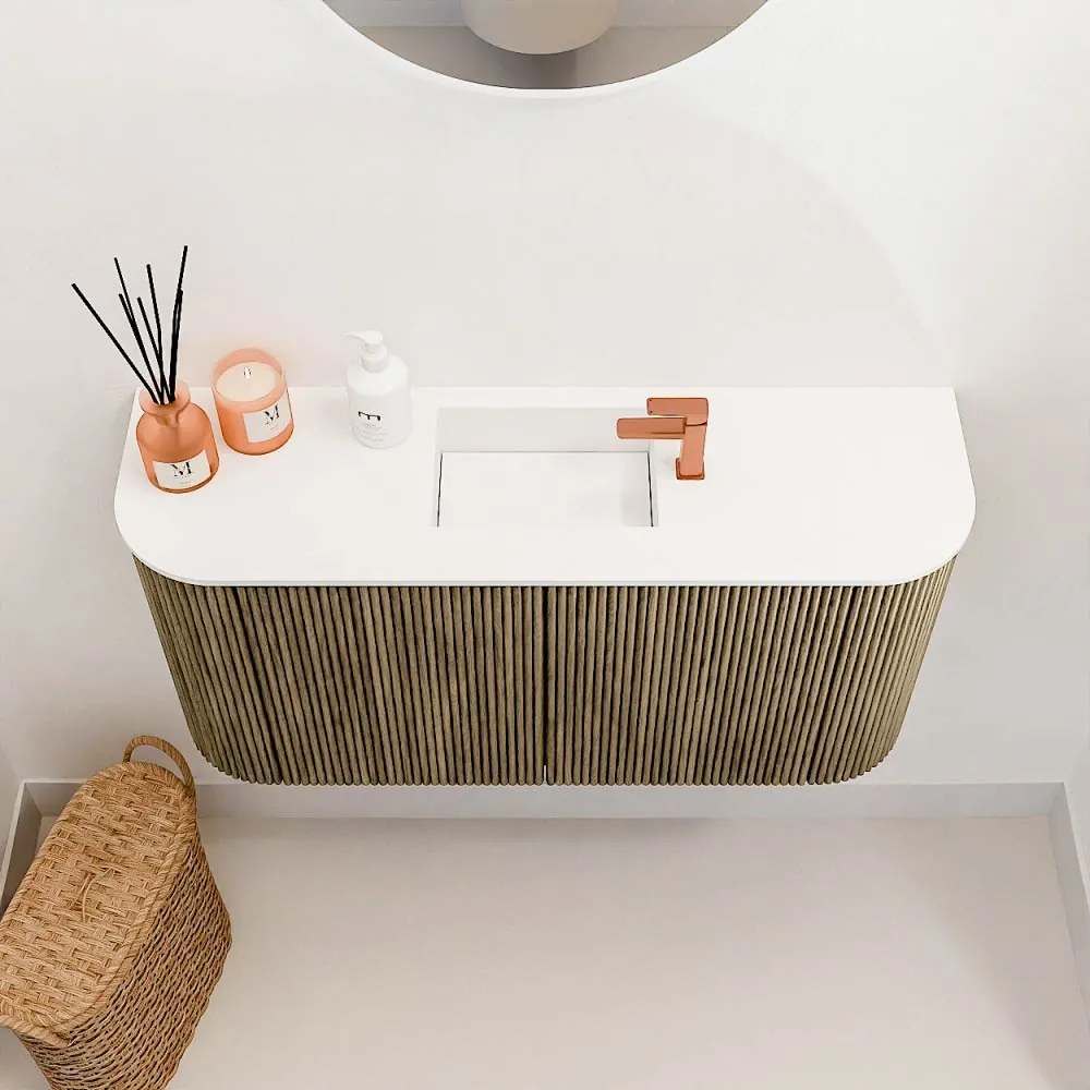 Mondiaz Joya 85cm toiletmeubel ronding links/rechts dusk met wastafel faye midden 1 kraangat talc