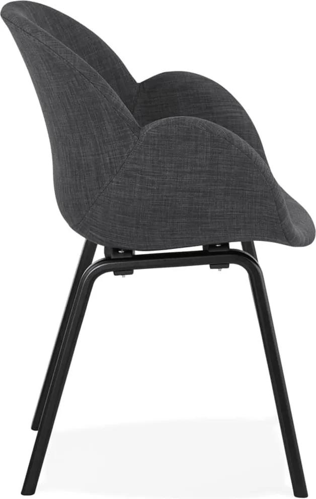 Design stoel met armleuningen 'SAMY' van grijze stof en zwart houten