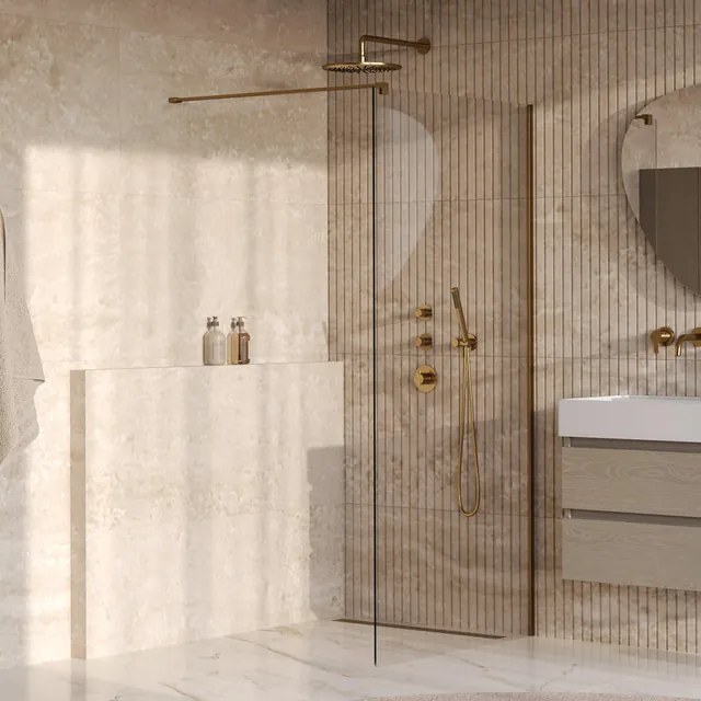 BRAUER Oblivion Inloopdouche - 100x200cm - glascoating - helder glas - geborsteld goud PVD GS-OBI1H100200GG