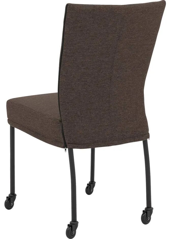 Goossens Eetkamerstoel Funk Zwarte Poten bruin stof leuning en Zwart skater wiel met zwarte kapmet wielen, modern design