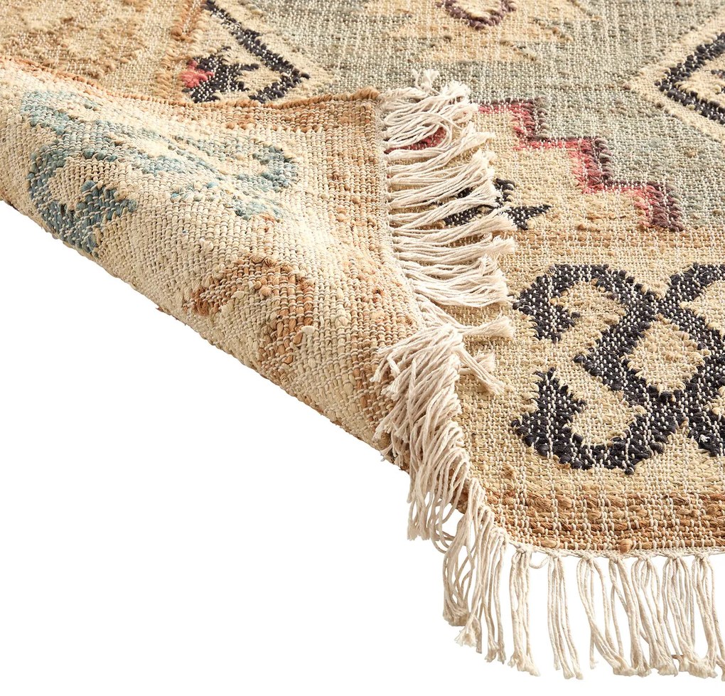 Kilim vloerkleed in jute en katoen met used effect, Kaliny