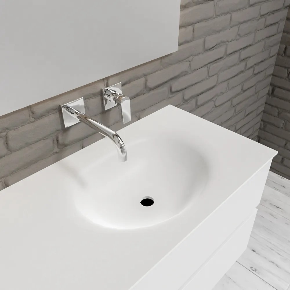 Zaro Sevilla Solid Surface badmeubel 150cm mat wit zonder kraangat spoelbak rechts 4 lades