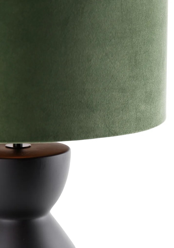 Design tafellamp zwart 16 cm velours kap groen met goud 35 cm - Alisia Design E27 rond Binnenverlichting Lamp