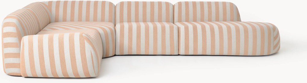 Gestreepte XL modulaire hoekbank Wolke met chaise longue