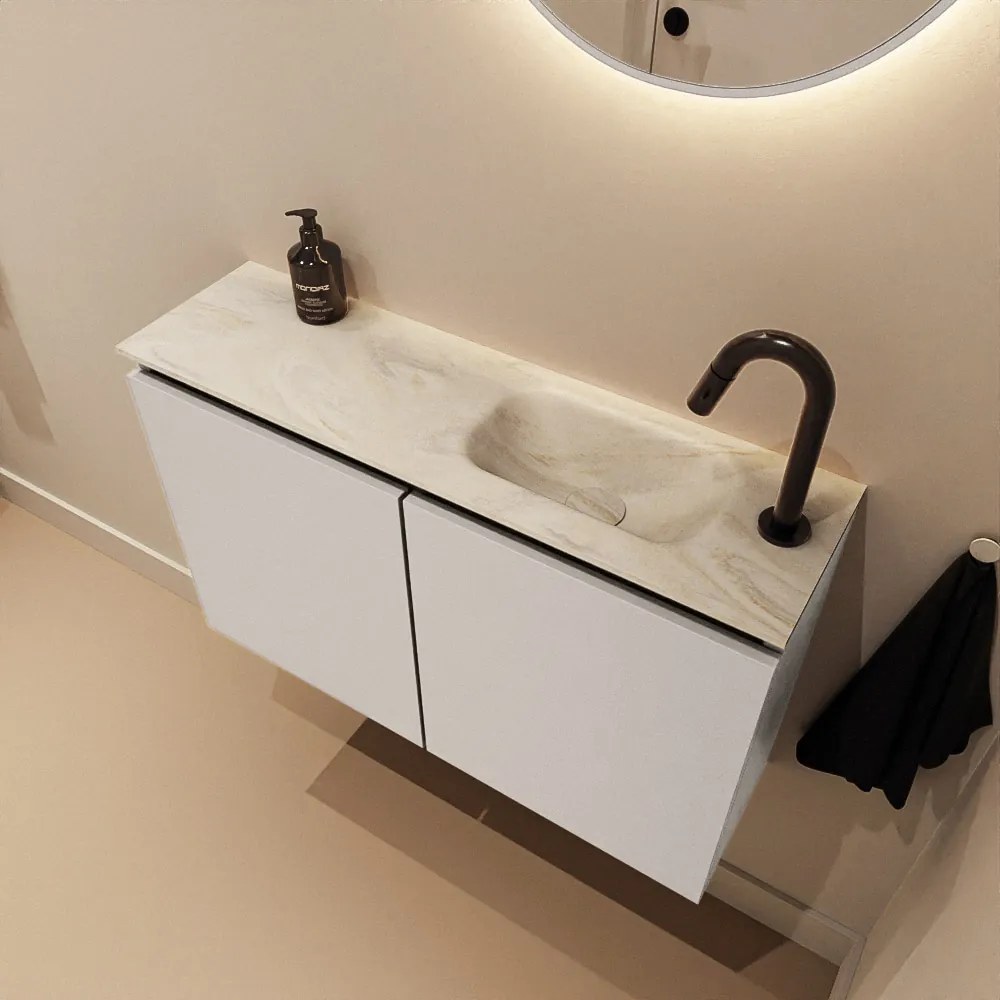 Mondiaz Ture DLux toiletmeubel 80cm linen met wastafel ostra rechts met kraangat