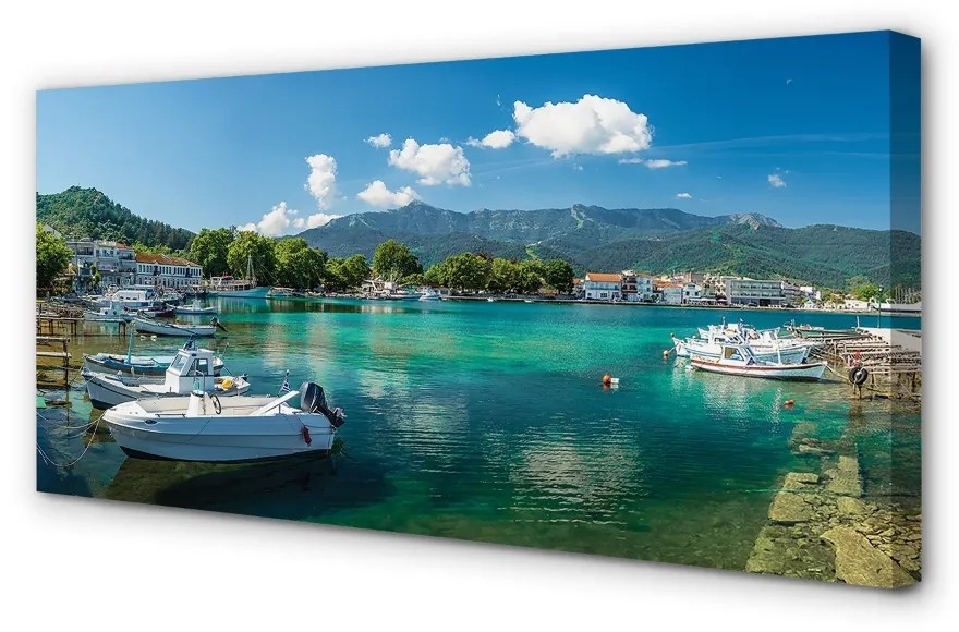 Foto op canvas Griekenland haven zee bergen 100x50 cm