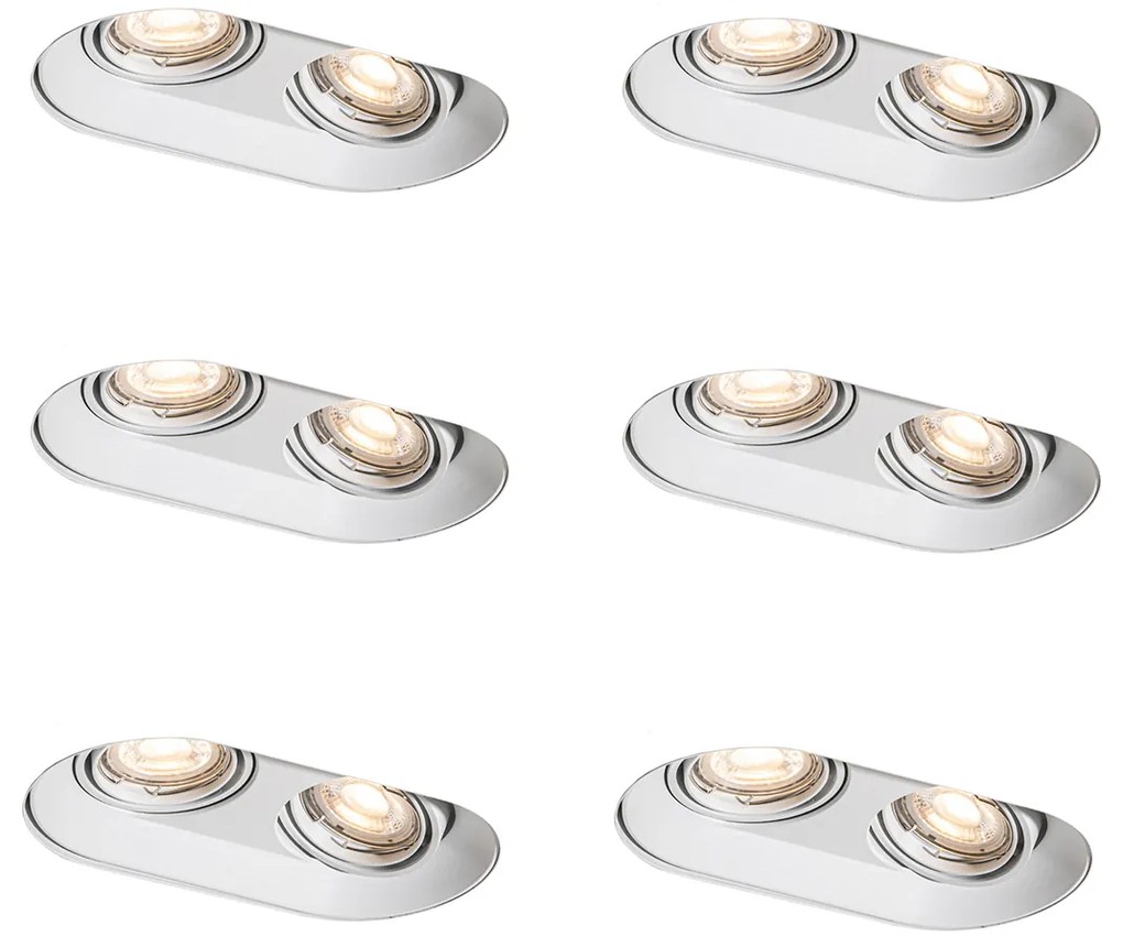 Set van 6 Afgeronde inbouwspot wit GU10 50mm 2-lichts - Hubs GU10 Binnenverlichting Lamp