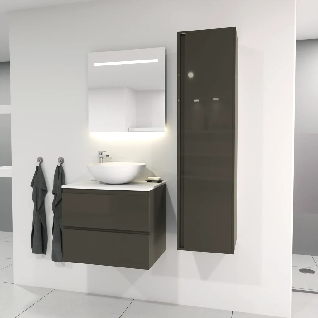 SaniGoods Sally badkamermeubel 60cm grijs glans met Solid Surface waskom rond