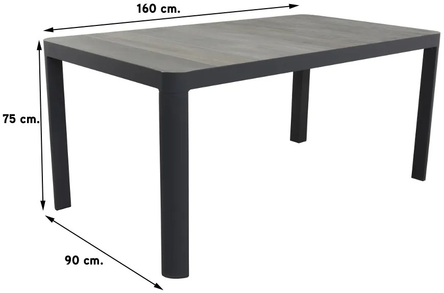 Queens tuintafel antraciet - 160 x 90 cm.