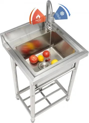 VEVOR RVS spoelbak, vrijstaande spoelbak, inclusief kraan en poten, 41 x 33 x 22 cm. Commerciële enkele spoelbak voor garage, restaurant, keuken, commerciële spoelbakken.