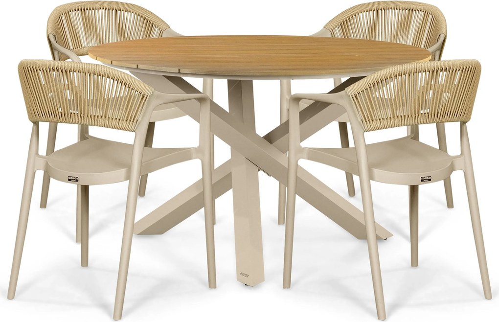 Tuinset Ronde Tuintafel 4 personen 125 cm Kunststof Taupe  Domani Furniture Toscano/Ancona