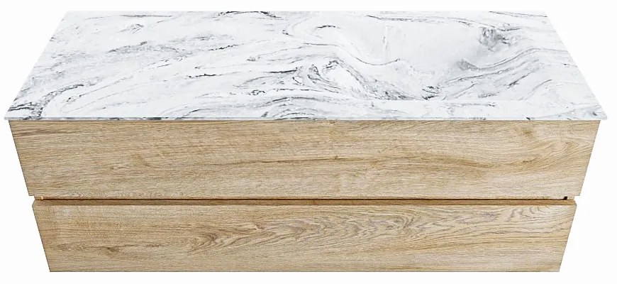 Mondiaz Vica DLux badmeubel 130cm washed oak 2 lades met wastafel glace rechts 1 kraangat