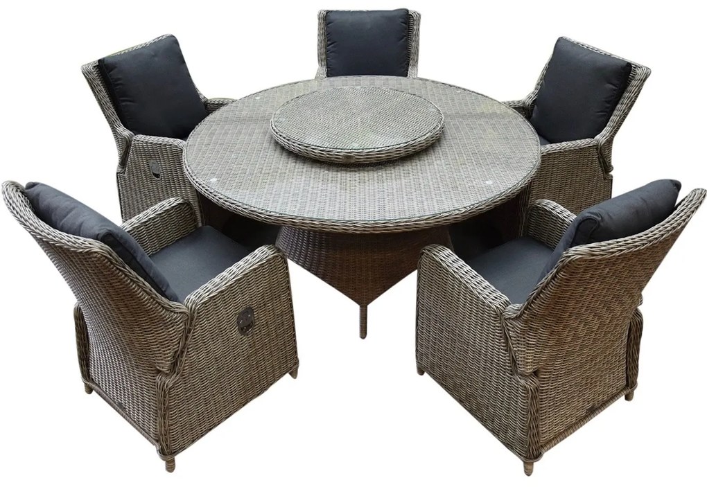 Bilbao Riccione dining tuinset 150 cm rond 7-delig grijs verstelbaar