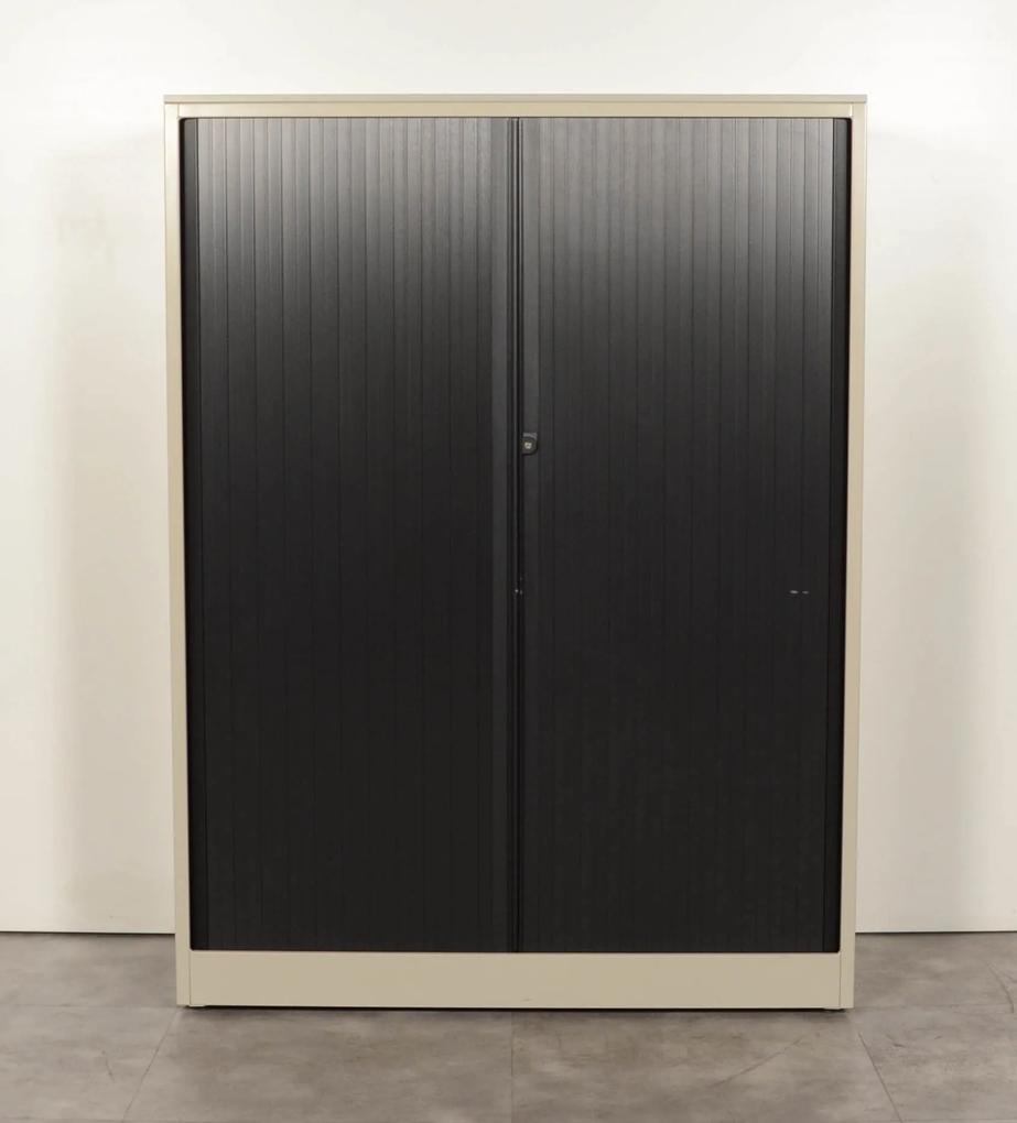 Roldeurkast , lichtgrijs/zwart, 160 x 120 cm, incl. 3 legborden
