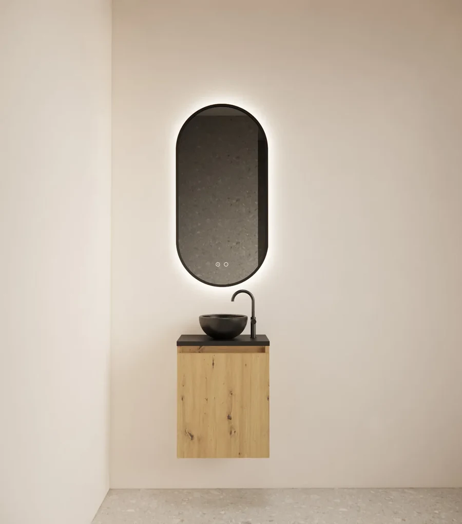Gliss Design Echo toiletmeubel 40cm artisan eiken met toppaneel zwart mat