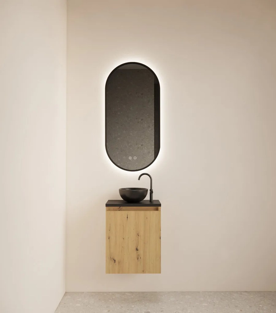 Gliss Design Echo toiletmeubel 40cm evoke eiken met toppaneel zwart mat