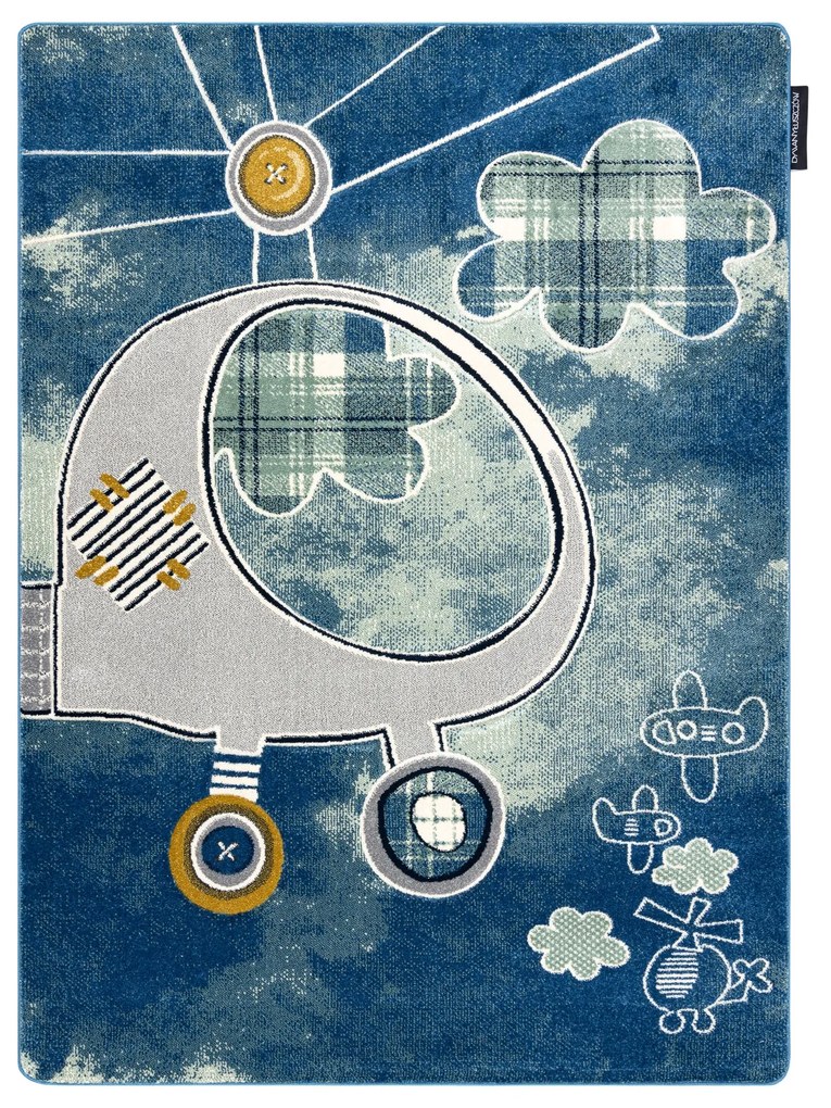 Tapijt PETIT HELICOPTER vliegtuigen blauw
