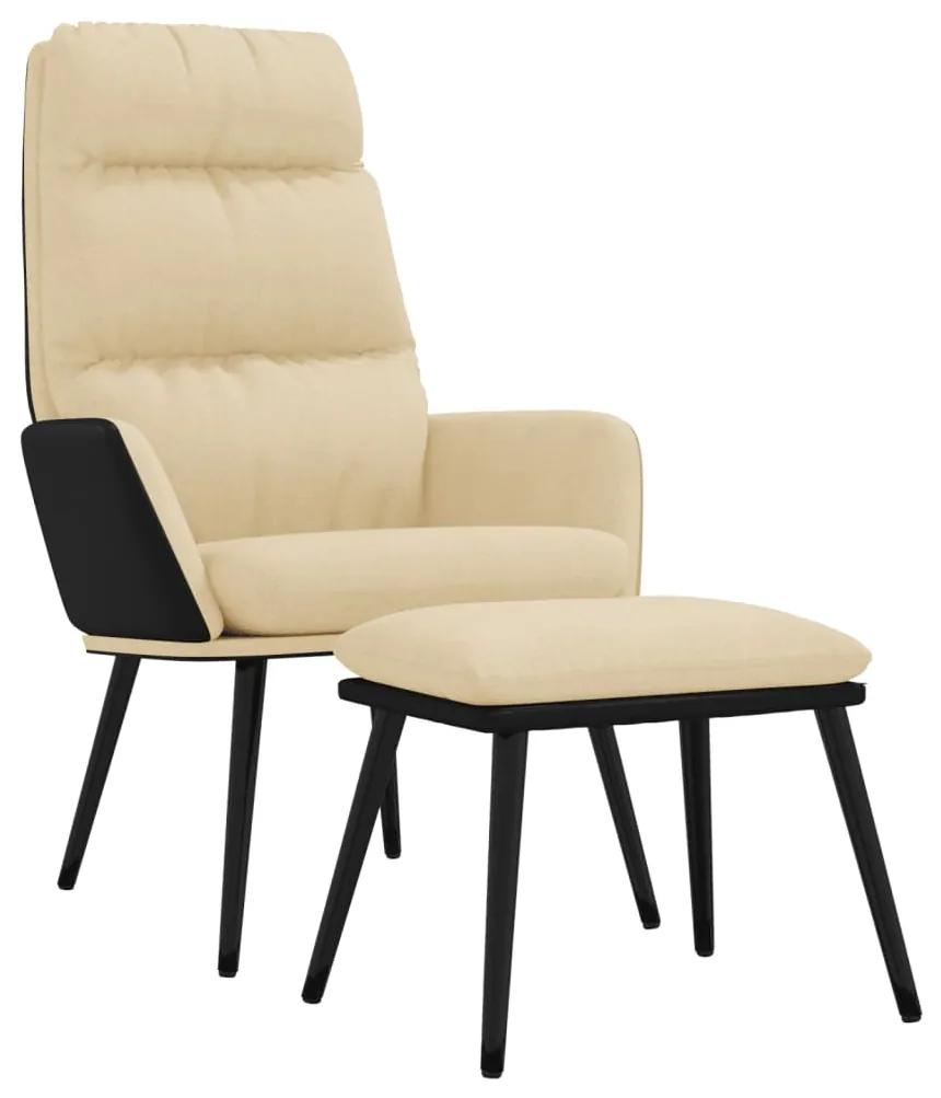 vidaXL Relaxstoel met voetenbank stof en kunstleer crèmewit