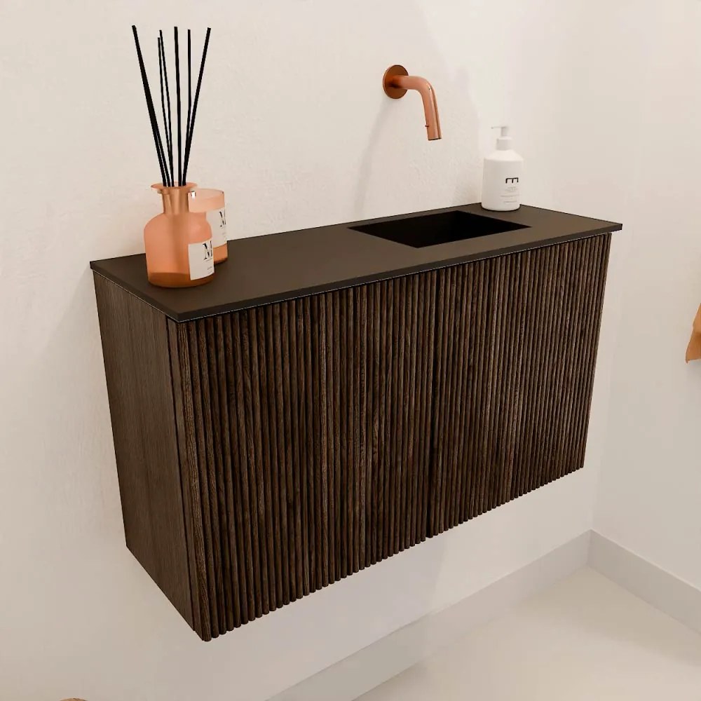 Mondiaz Joya 70cm toiletmeubel walnut met wastafel faye rechts zonder kraangat urban
