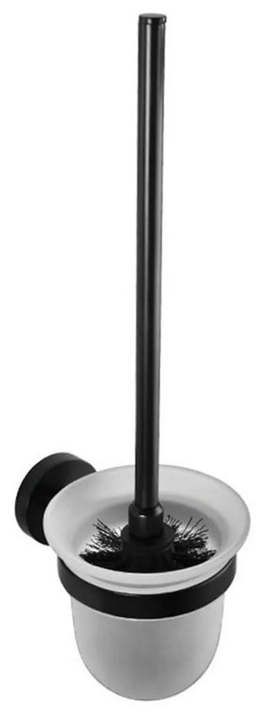 Toiletborstelhouder Sapho X-Round Hangend 9.5x37 cm Mat Zwart / Melkglas