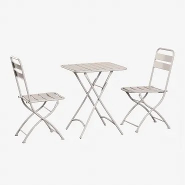 Set Van Vierkante Tafel 60x60 Cm Inklapbaar En 2 Inklapbare Keukenzitjes Van Staal Janti Tapioca Beige - Sklum