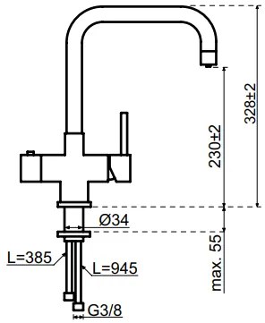 Selsiuz Inox kokend water kraan met combi extra boiler en U-uitloopkraan copper