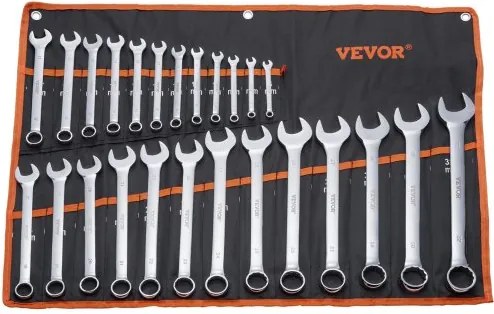 VEVOR-sleutelset 25-delige ratelsleutelset met roltas, koolstofstalen sleutelset metrisch 6 mm tot 32 mm, ideaal voor huishoudelijke autoreparaties werkplaats garage noodgevallen