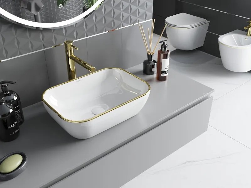 Mexen Rita opbouw wasbak 45 x 32 cm, wit/gouden rand - 21084505