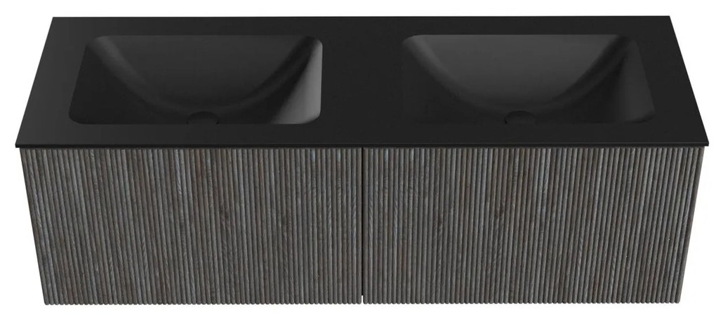 Mondiaz Kurve 130cm badmeubel shadow met 2 lades en wastafel cloud dubbel zonder kraangat urban