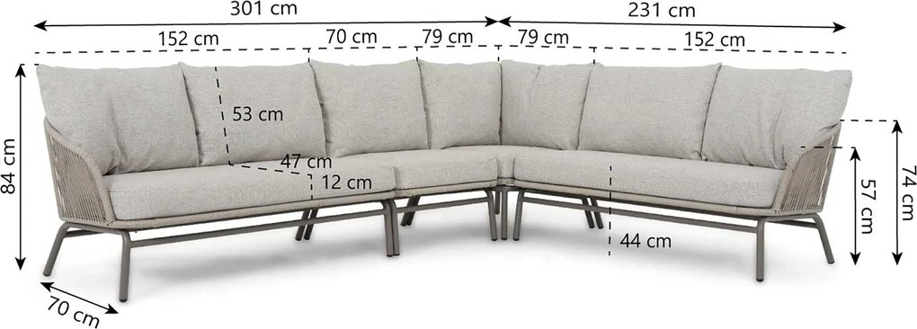 Hoek loungeset 6 personen Rope Taupe  Coco Livo