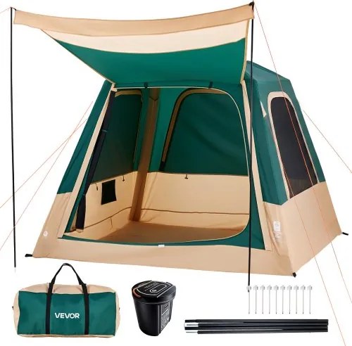VEVOR Campingtent voor 4 personen, opblaasbare familietent met oplaadbare pomp, TPU-luchtslang en 5 gaasramen, cabinetent met draagtas voor gezinskamperen en wandelen, groen