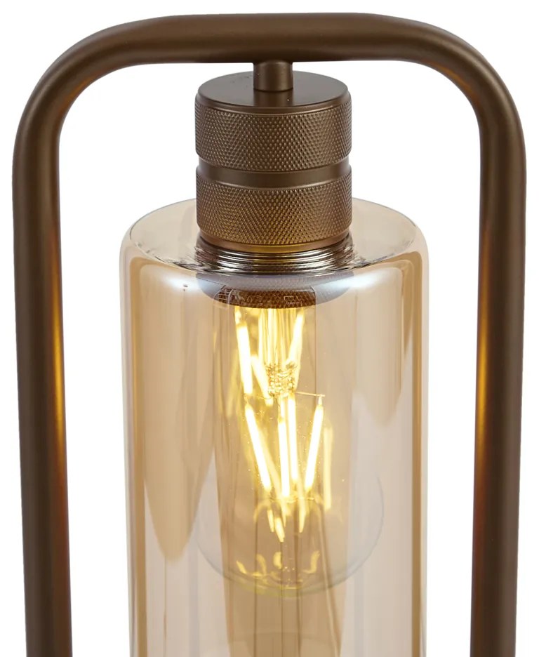 Hotel Chique tafellamp donker brons met amber glas - Stavelot