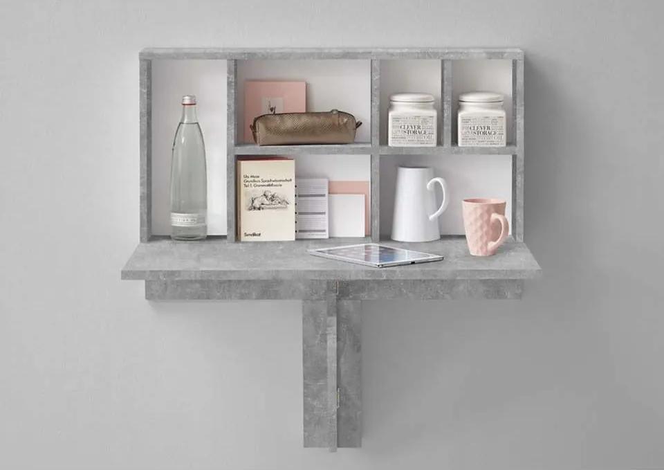 Wandplank/klaptafel Arta - beton grijs - 80x83,3x40,4 cm - Leen Bakker