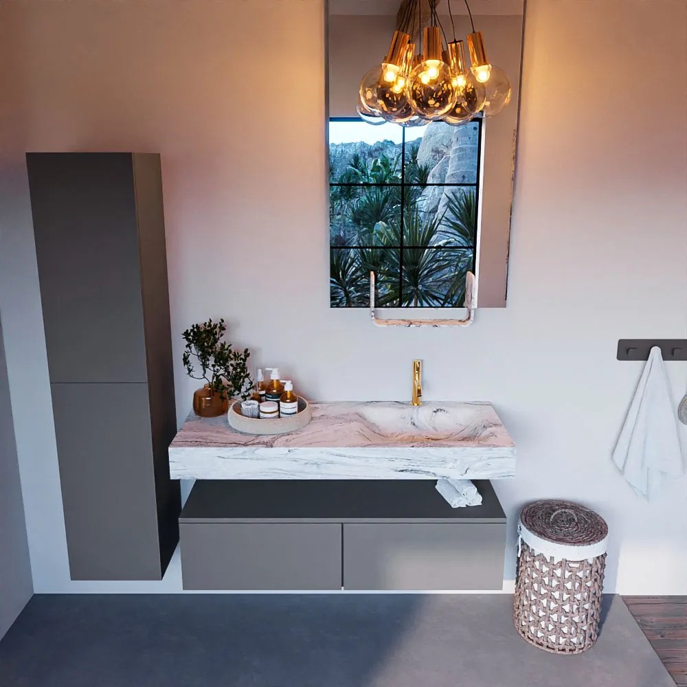 Mondiaz Alan DLux badmeubel 120cm plata 2 lades met wastafel glace rechts 1 kraangat