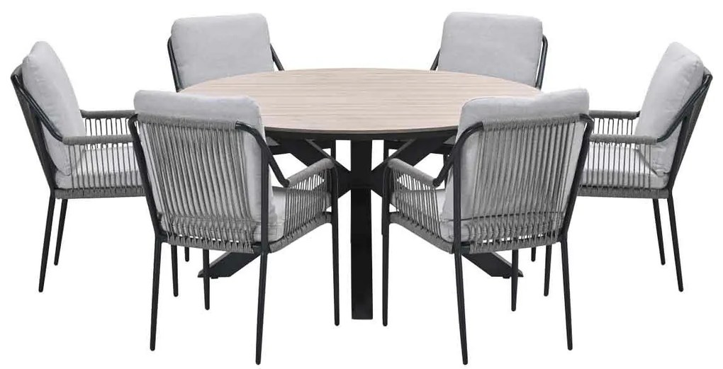 Garden Impressions Stevie tuinset 7-delig taupe - Tulli tuintafel Ø148x75 cm light teak vironwood