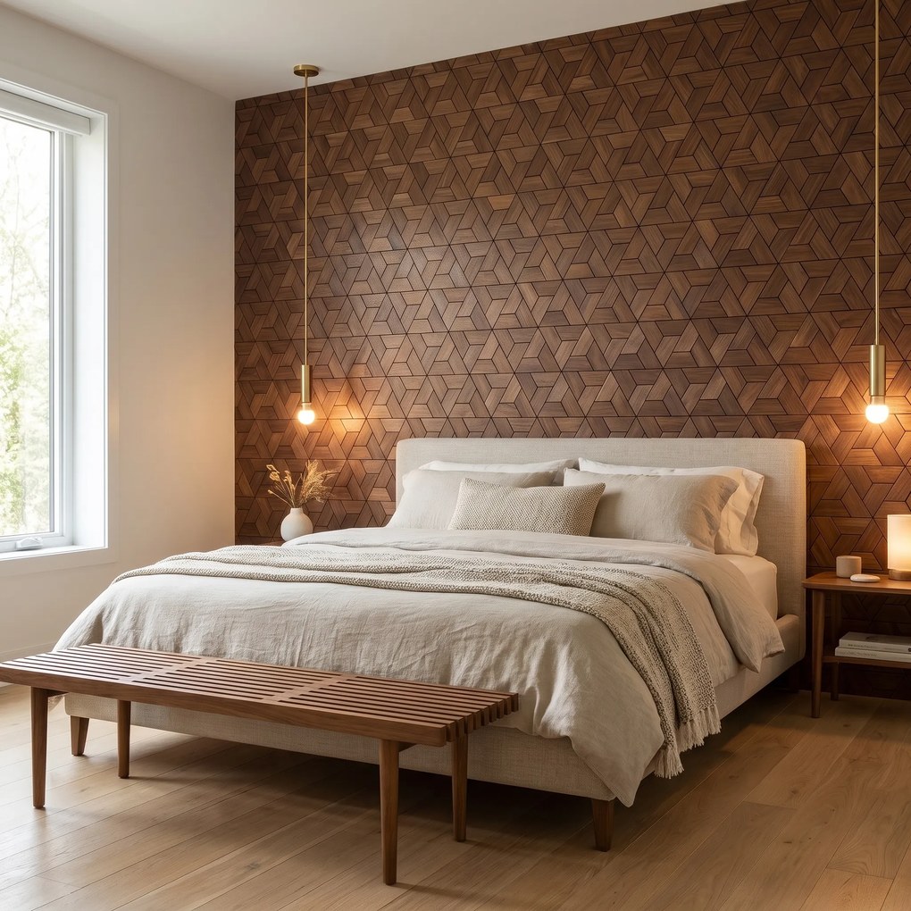 Decoratief Houten Wandpaneel | Aster Brown | 60×60 cm | Amerikaans Notenhout