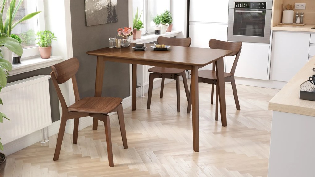 ROXY noten naturel, 120cm/80cm - RETRO KEUKEN-/DININGTAFEL - rechthoekige houten tafel