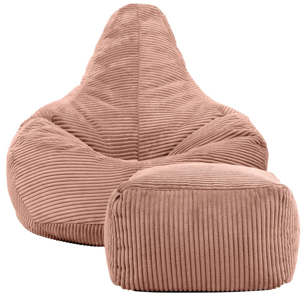 Cloudy Cord Zitzak Stoel + Poef - Roze