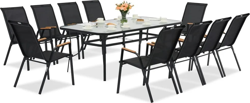 Modena/Bitonto Wood metalen tuinmeubelen voor 10 personen met grote Garden Point tafel zwart